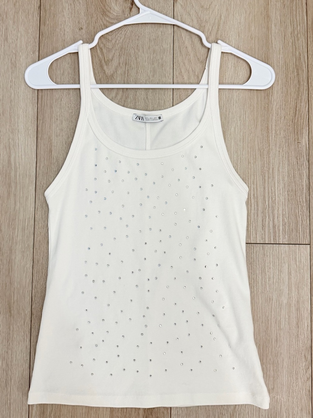 Zara Cream Tank Top with Crystal Studs